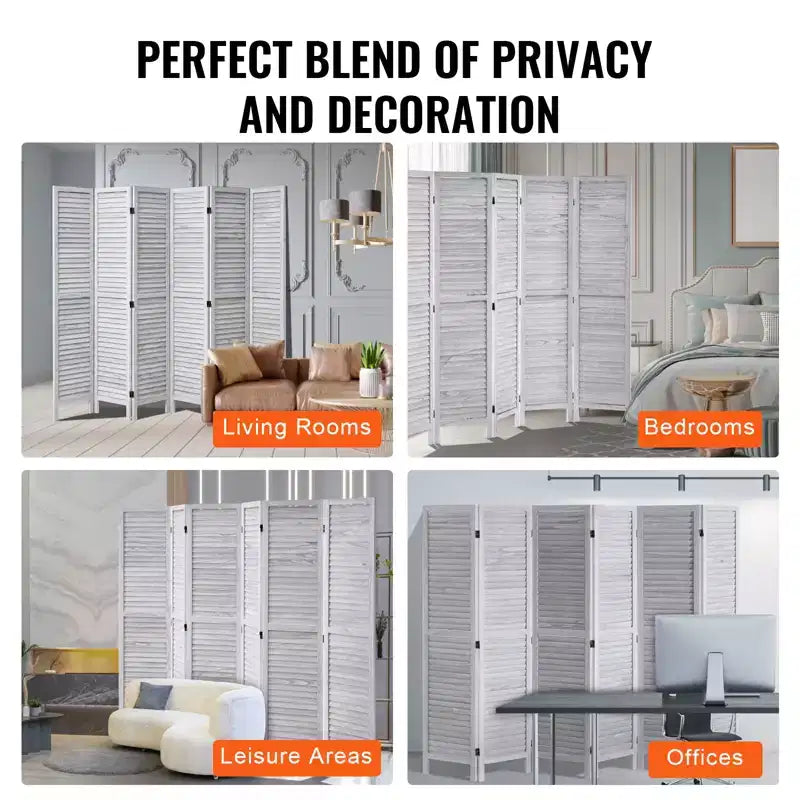 Paravent en bois VEVOR, paravent pliant en bois à 6 panneaux, paravent décoratif portable en bois à persiennes de 170 cm de haut pour l'intérieur