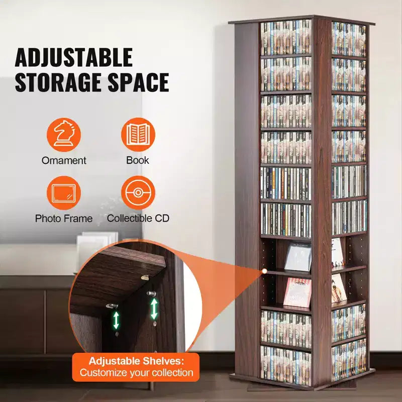 Meuble de rangement pour médias VEVOR, tour multimédia rotative, peut contenir jusqu'à 1040 CD, protège et organise la musique ou les collections de souvenirs - Espresso