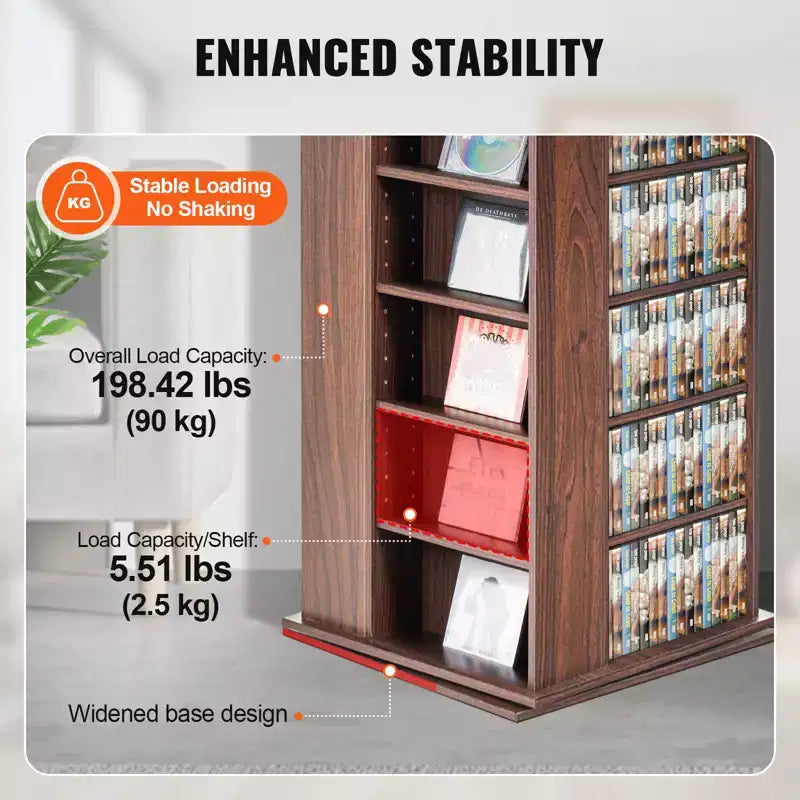 Meuble de rangement pour médias VEVOR, tour multimédia rotative, peut contenir jusqu'à 1040 CD, protège et organise la musique ou les collections de souvenirs - Espresso