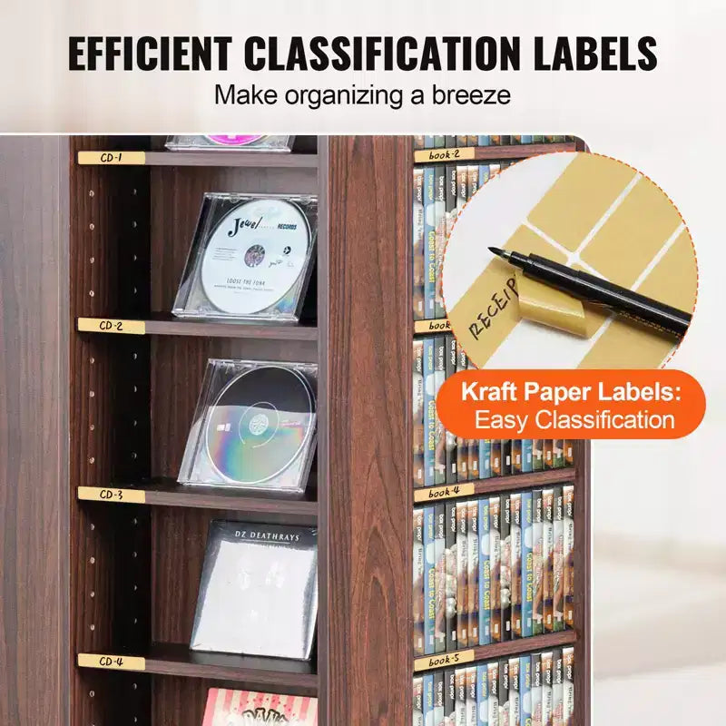 Meuble de rangement pour médias VEVOR, tour multimédia rotative, peut contenir jusqu'à 1040 CD, protège et organise la musique ou les collections de souvenirs - Espresso