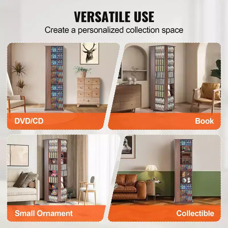 Meuble de rangement pour médias VEVOR, tour multimédia rotative, peut contenir jusqu'à 1040 CD, protège et organise la musique ou les collections de souvenirs - Espresso