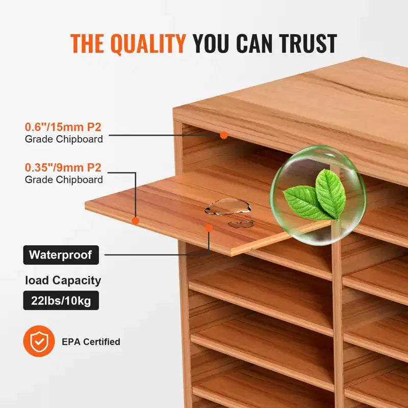 VEVOR Organisateur de documents en bois à 27 compartiments, étagères réglables, centre de courrier en panneau de fibres à densité moyenne, rangement pour bureau, maison, école, blanc