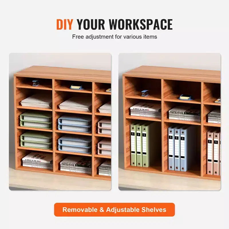 VEVOR Organisateur de documents en bois à 27 compartiments, étagères réglables, centre de courrier en panneau de fibres à densité moyenne, rangement pour bureau, maison, école, blanc