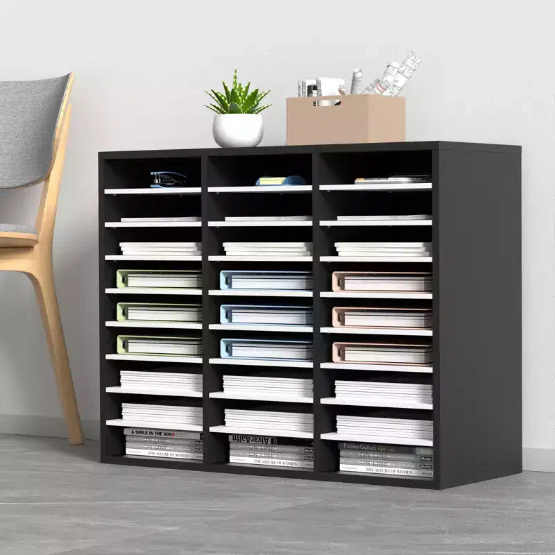VEVOR Trieur de documents en bois à 27 compartiments, étagères réglables, centre de courrier en panneau de fibres à densité moyenne, rangement pour bureau, maison, école, noir+blanc