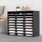 VEVOR Trieur de documents en bois à 27 compartiments, étagères réglables, centre de courrier en panneau de fibres à densité moyenne, rangement pour bureau, maison, école, noir+blanc
