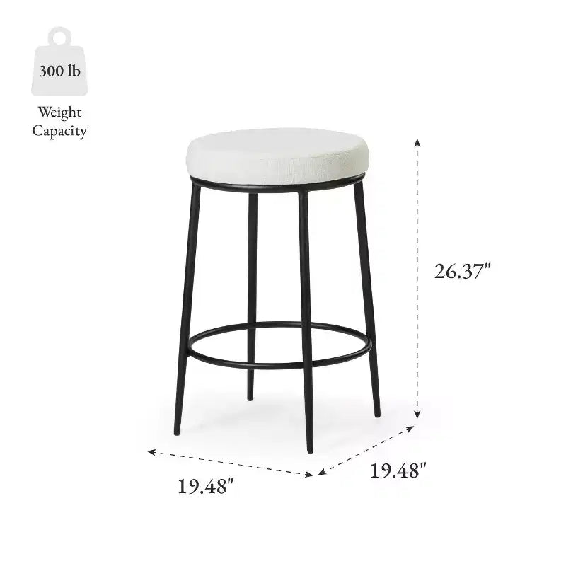 Tabouret de comptoir en métal sans dossier Maven Lane Stella avec siège rembourré en tissu 26 po