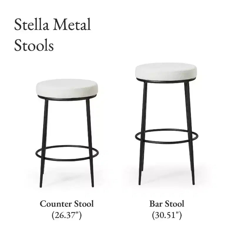 Tabouret de comptoir en métal sans dossier Maven Lane Stella avec siège rembourré en tissu 26 po