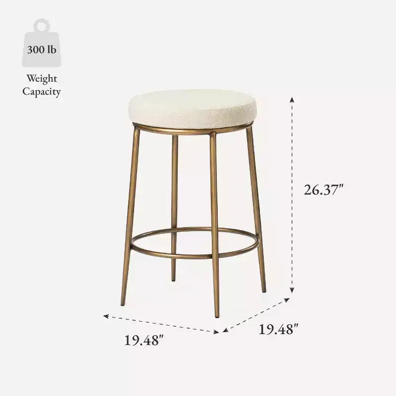 Tabouret de comptoir en métal sans dossier Maven Lane Stella avec siège rembourré en tissu 26 po