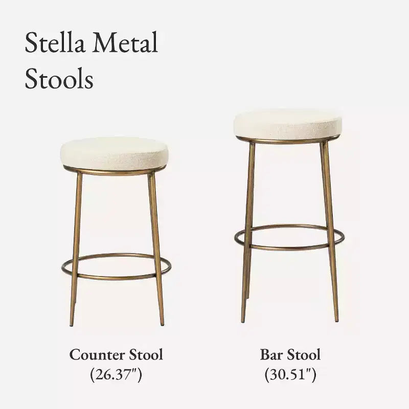 Tabouret de comptoir en métal sans dossier Maven Lane Stella avec siège rembourré en tissu 26 po