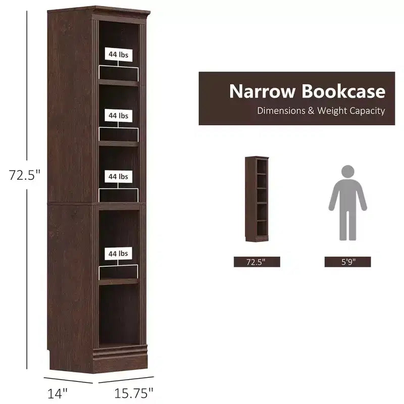VAUXHALL & CO. Étagère étroite Halston, bibliothèque ouverte avec étagères réglables, merisier