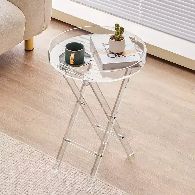 Table de service pliante en acrylique VEVOR, Table d'appoint en acrylique avec pieds pliants en X, Table d'appoint transparente en acrylique pour café, boissons, nourriture, collations à utiliser dans le salon