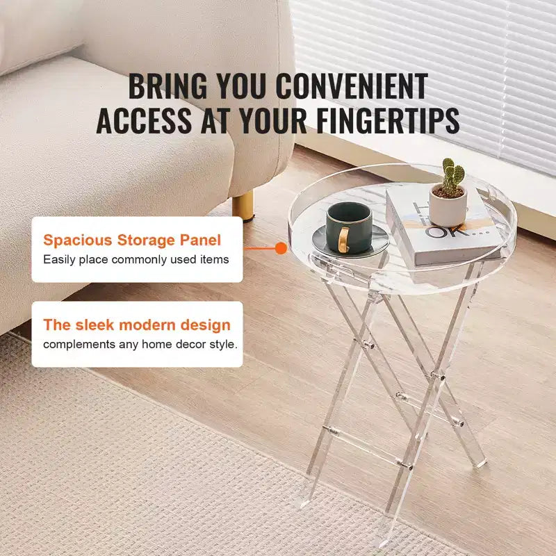 Table de service pliante en acrylique VEVOR, Table d'appoint en acrylique avec pieds pliants en X, Table d'appoint transparente en acrylique pour café, boissons, nourriture, collations à utiliser dans le salon