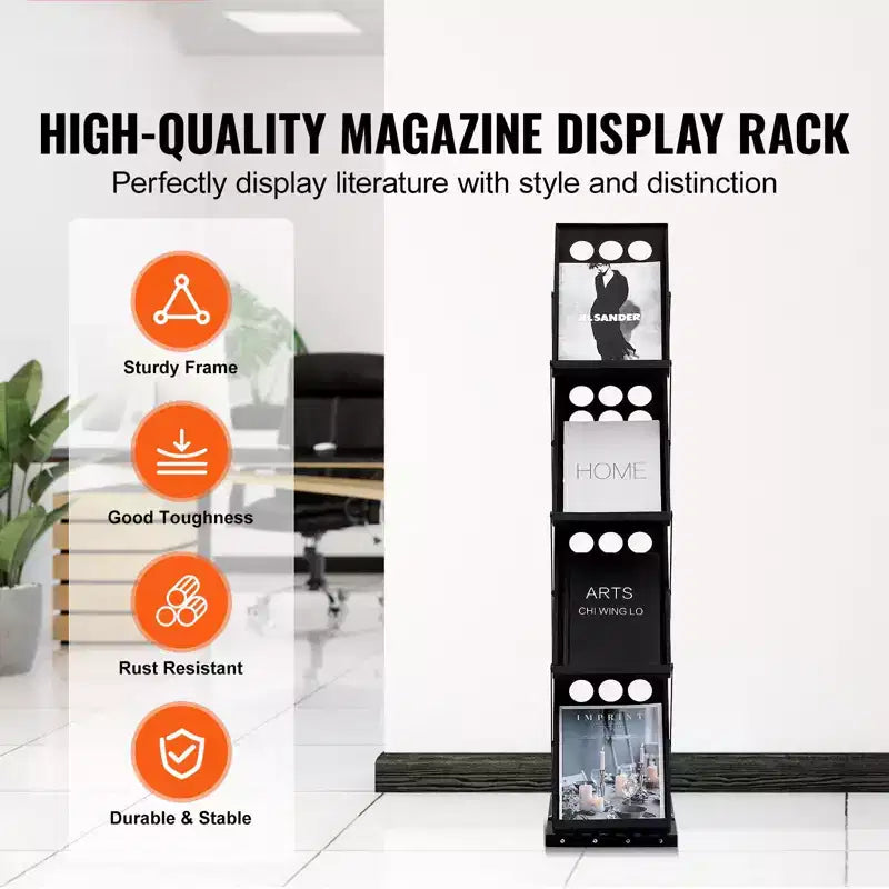 Présentoir pliant pour magazines VEVOR, présentoir de documentation à 4 niveaux, support de brochure portable avec sac de transport, 4 poches