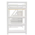 Lit mezzanine double/grand format avec étagères, escalier de rangement, petite armoire et lumière LED blanche, blanc - ModernLuxe