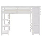 Lit mezzanine double/grand format avec étagères, escalier de rangement, petite armoire et lumière LED blanche, blanc - ModernLuxe
