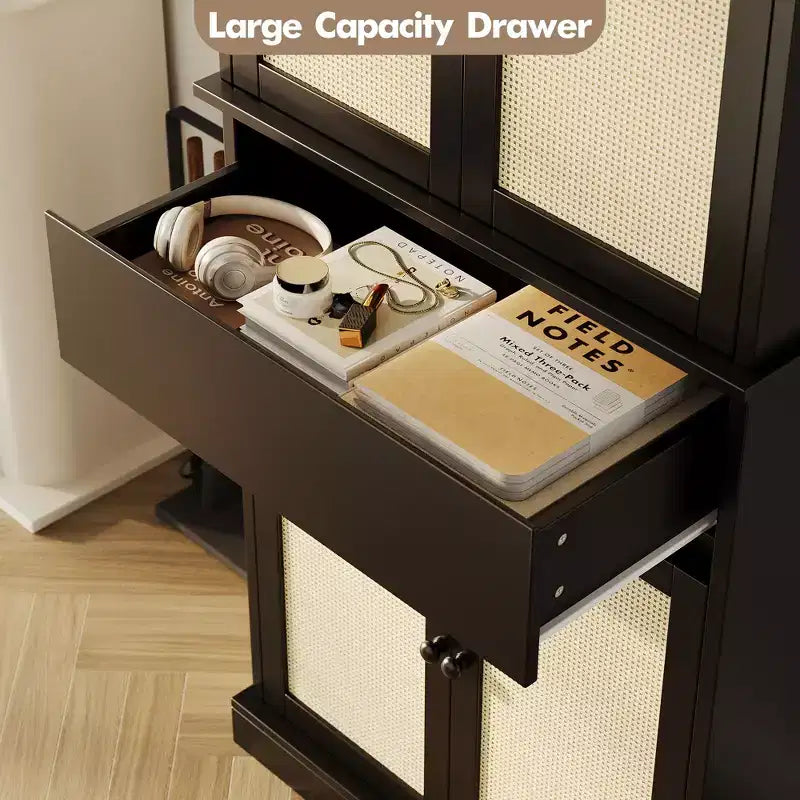 Armoire de cuisine haute 69 Armoire de rangement avec portes, tiroir et étagères réglables, buffet pour salle de bain salle à manger