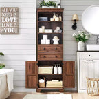 SinCiDo 72 Tall Farmhouse Bathroom Storage Cabinet, Adjustable Shelves & Barn Door & 2 Drawers for Bathroom, Living Room, Kitchen
