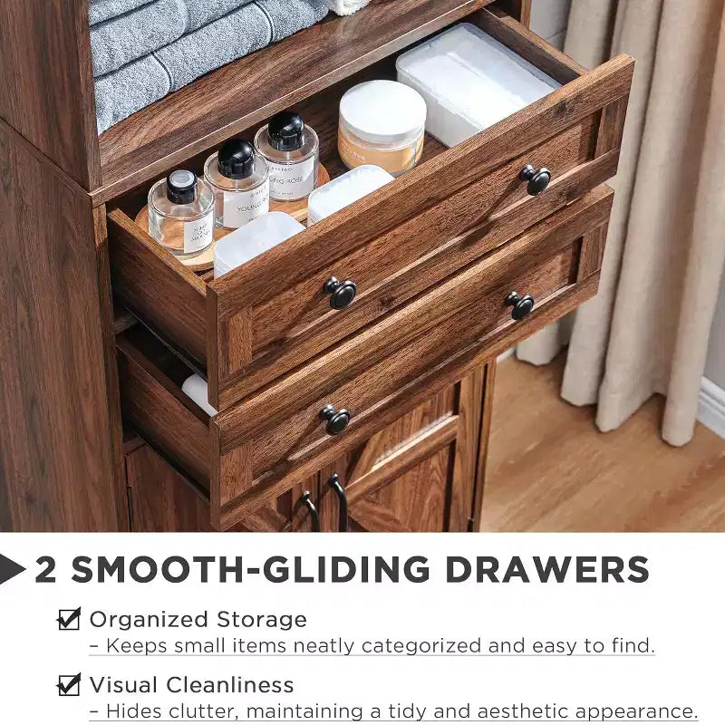 SinCiDo 72" Grand Meuble de Rangement de Salle de Bain de Style Ferme, Étagères Réglables, Porte Coulissante et 2 Tiroirs pour Salle de Bain, Salon, Cuisine