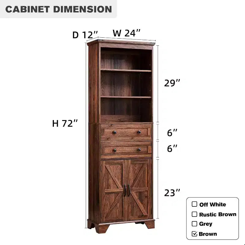 SinCiDo 72" Grand Meuble de Rangement de Salle de Bain de Style Ferme, Étagères Réglables, Porte Coulissante et 2 Tiroirs pour Salle de Bain, Salon, Cuisine