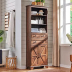 SinCiDo 72" Grand Meuble de Rangement de Salle de Bain de Style Ferme, Étagères Réglables, Porte Coulissante et 2 Tiroirs pour Salle de Bain, Salon, Cuisine
