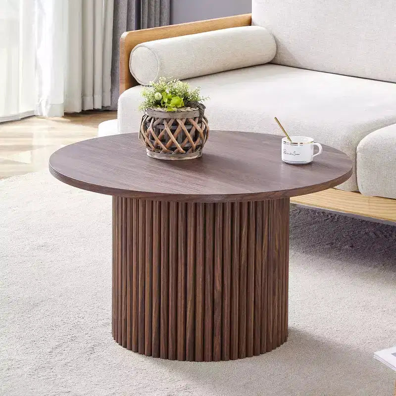 Vatros Modern Round Coffee Table with Storage Small Wood Coffee Table