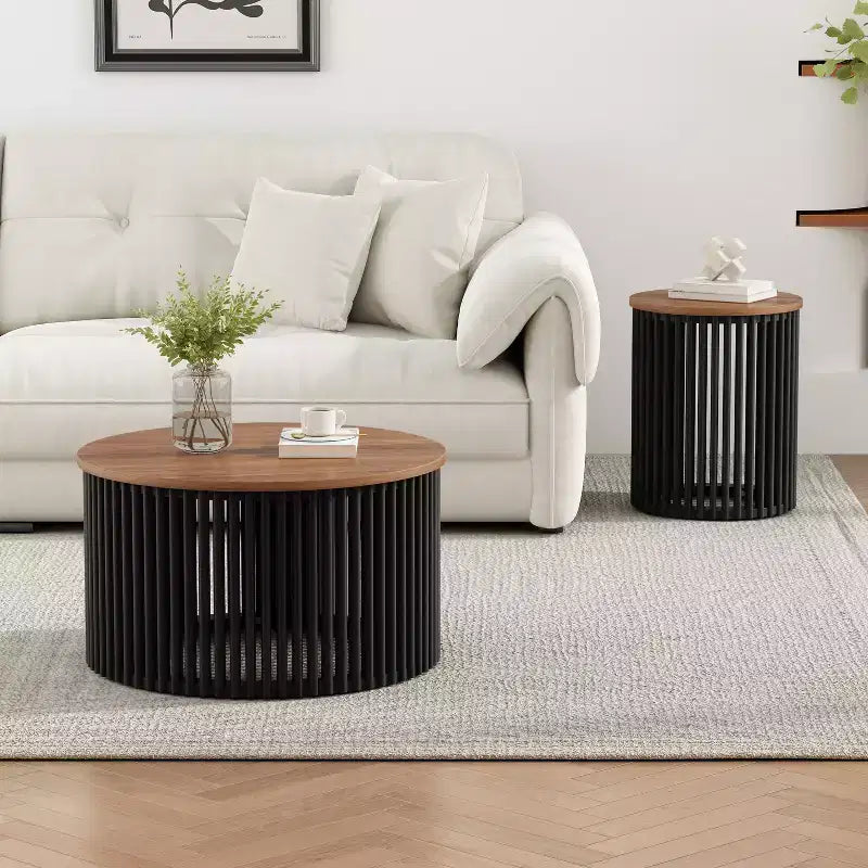 Christopher Knight Home Zanvia 2 Piece Acacia Wood Coffee and Side Table Set with Slatted Base