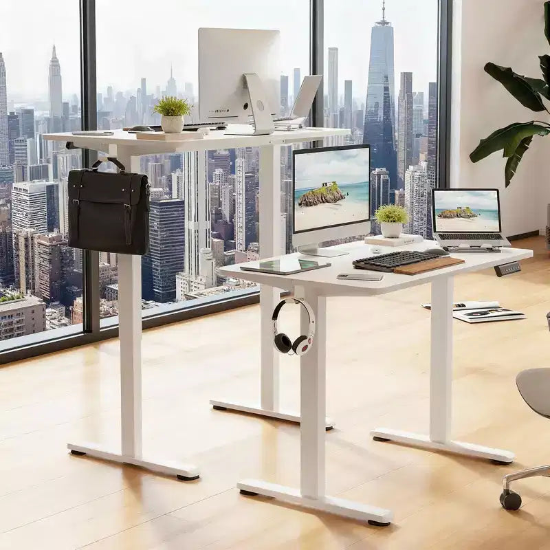 MAYEERTY 40x24 Bureau Debout Électrique Blanc - Plateau en deux parties, Fonction Assis-Debout pour Bureau à Domicile
