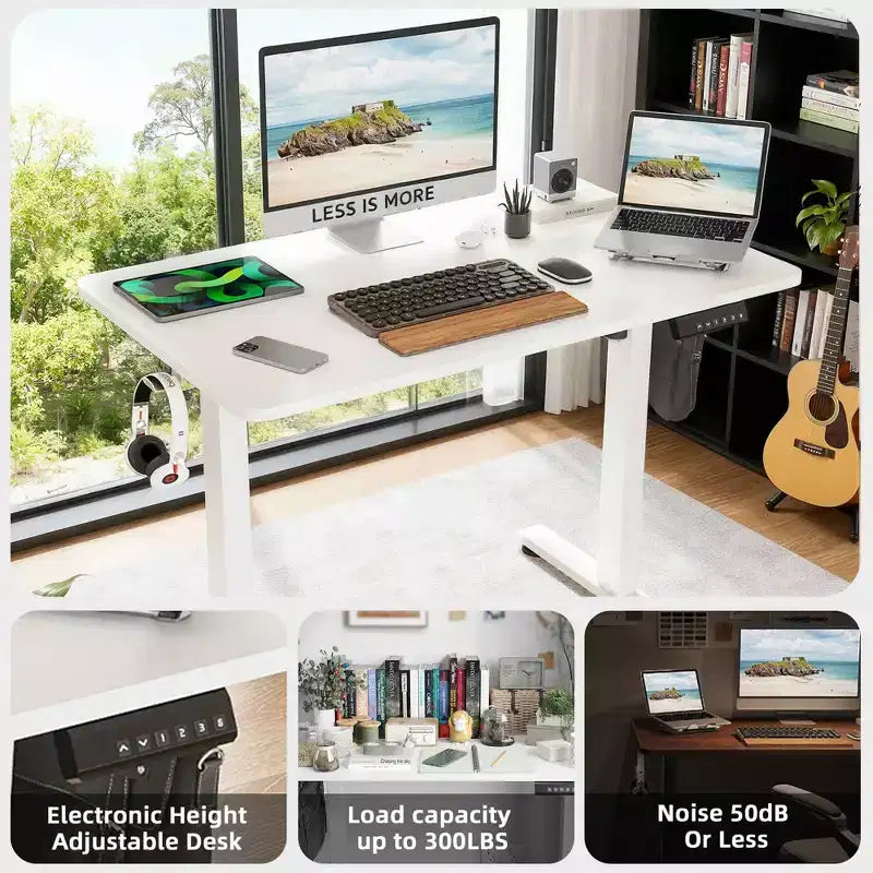 MAYEERTY 40x24 Bureau Debout Électrique Blanc - Plateau en deux parties, Fonction Assis-Debout pour Bureau à Domicile