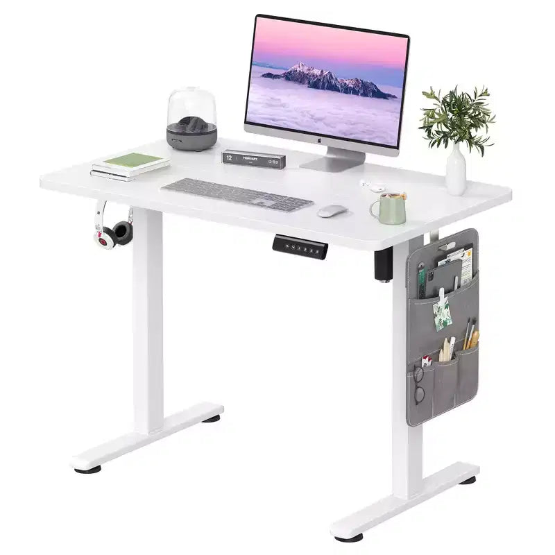 MAYEERTY 40x24 Bureau Debout Électrique Blanc - Plateau en deux parties, Fonction Assis-Debout pour Bureau à Domicile