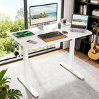 MAYEERTY 40x24 Bureau Debout Électrique Blanc - Plateau en deux parties, Fonction Assis-Debout pour Bureau à Domicile