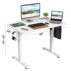 MAYEERTY 40x24 Bureau Debout Électrique Blanc - Plateau en deux parties, Fonction Assis-Debout pour Bureau à Domicile