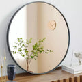 24 Inch Round Vanity Mirror, Aluminum Framed Bathroom Wall Mirror for Bedroom, Black