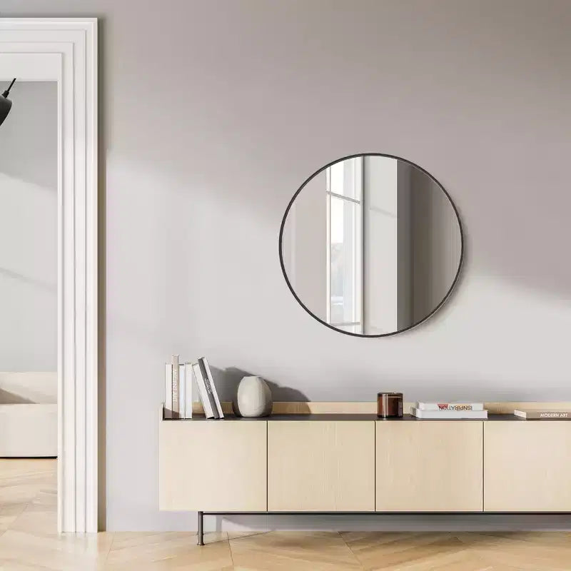 Miroir de courtoisie rond de 24 pouces, miroir mural de salle de bain à cadre en aluminium pour chambre à coucher, noir