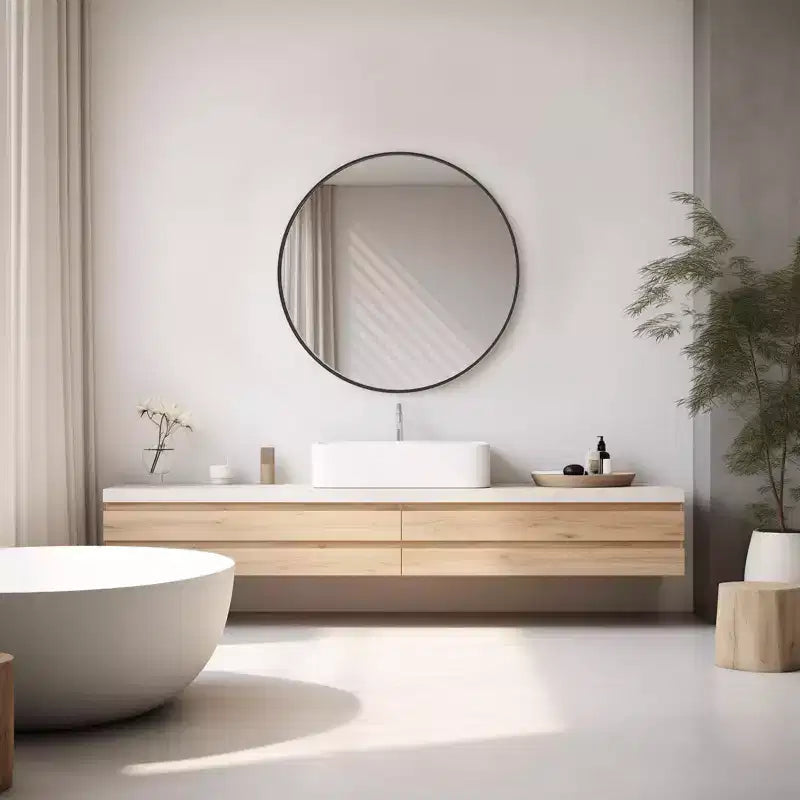 Miroir de courtoisie rond de 24 pouces, miroir mural de salle de bain à cadre en aluminium pour chambre à coucher, noir