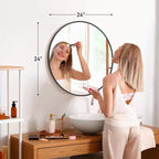 Miroir de courtoisie rond de 24 pouces, miroir mural de salle de bain à cadre en aluminium pour chambre à coucher, noir