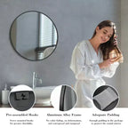 Miroir de courtoisie rond de 24 pouces, miroir mural de salle de bain à cadre en aluminium pour chambre à coucher, noir