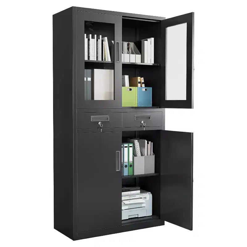 71 Metal Garage Storage Cabinets,Locking Metal Storage Cabinet with 2 Adjustable Shelves & 2 Drawers for Garage, Office, Home, School, Black