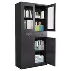 71 Metal Garage Storage Cabinets,Locking Metal Storage Cabinet with 2 Adjustable Shelves & 2 Drawers for Garage, Office, Home, School, Black