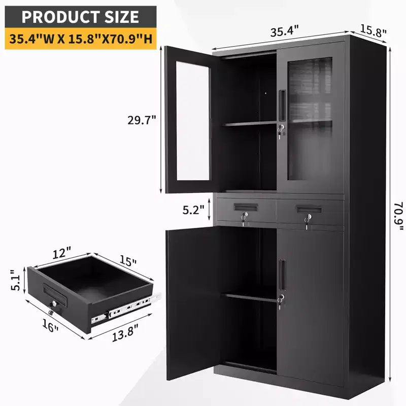 71 Armoires de Rangement en Métal pour Garage, Armoire de Rangement en Métal Verrouillable avec 2 Étagères Réglables et 2 Tiroirs pour Garage, Bureau, Maison, École, Noir