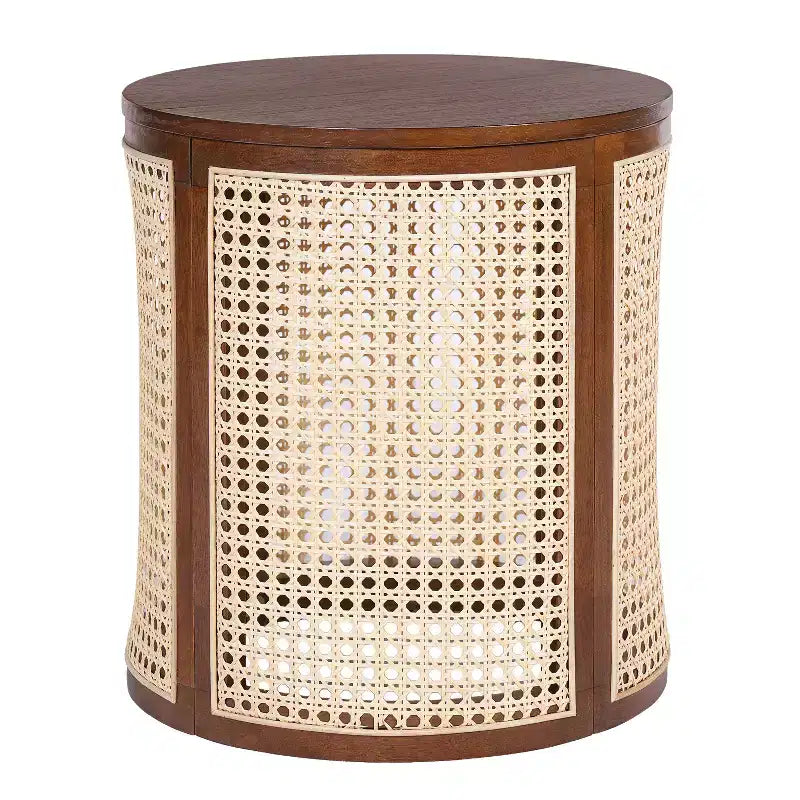 Table d'appoint ronde Orvian moderne en hévéa creux et rotin Christopher Knight Home