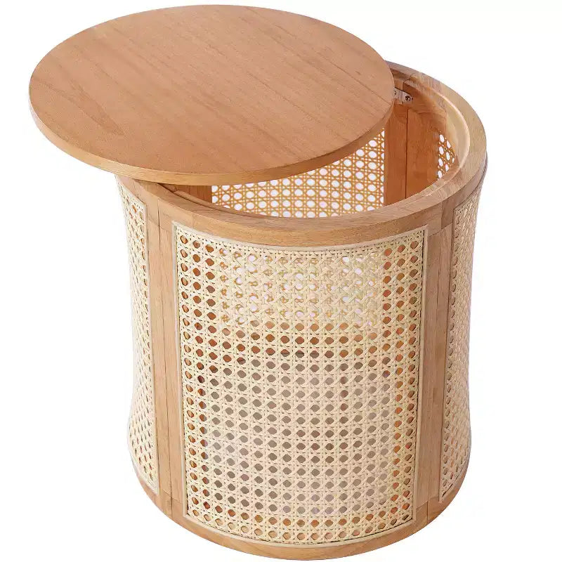 Table d'appoint ronde Orvian moderne en hévéa creux et rotin Christopher Knight Home