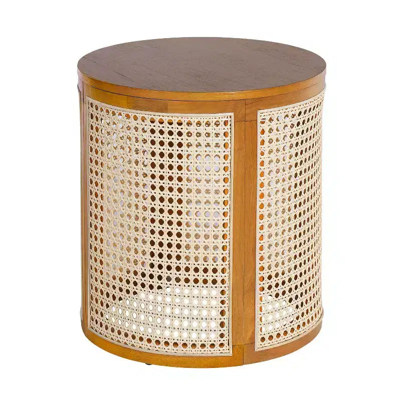 Table d'appoint ronde Orvian moderne en hévéa creux et rotin Christopher Knight Home