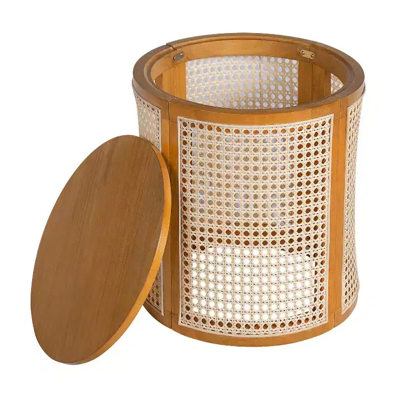 Table d'appoint ronde Orvian moderne en hévéa creux et rotin Christopher Knight Home