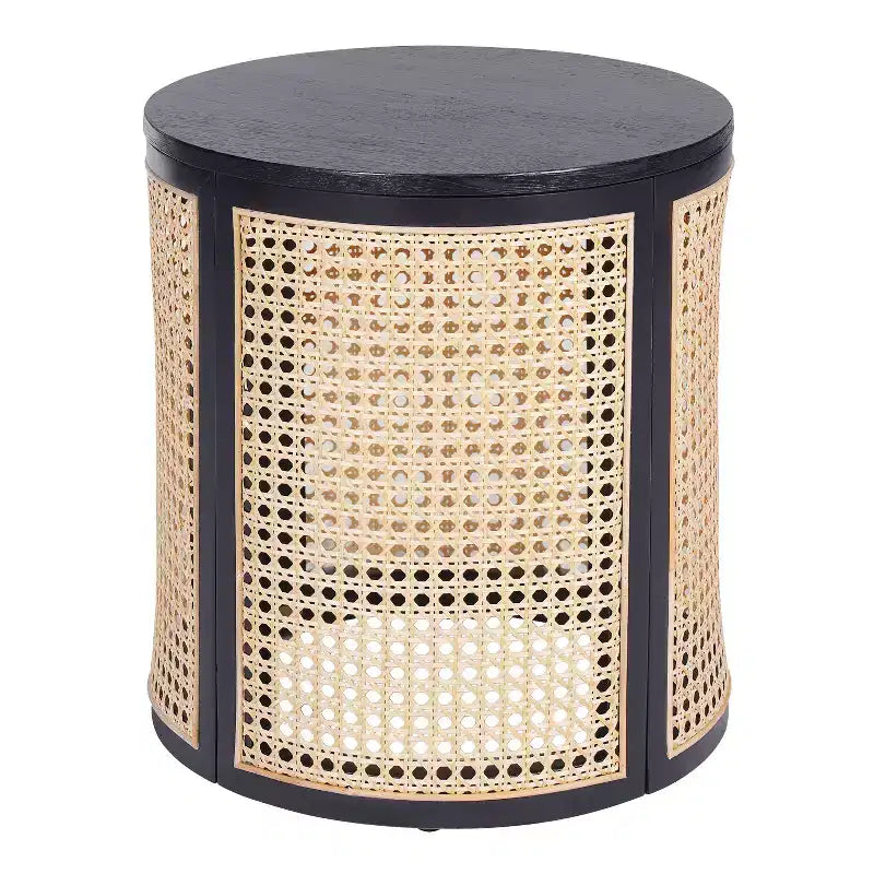 Table d'appoint ronde Orvian moderne en hévéa creux et rotin Christopher Knight Home