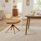 Chaise de salle à manger pivotante Art Leon en similicuir avec dossier en rotin et pieds en bois massif