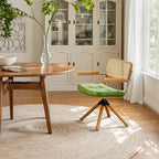 Chaise de salle à manger pivotante Art Leon en similicuir avec dossier en rotin et pieds en bois massif