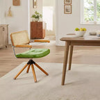 Chaise de salle à manger pivotante Art Leon en similicuir avec dossier en rotin et pieds en bois massif