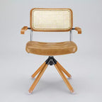 Art Leon Faux Leather Upholstered Swivel Dining Chair with Cane Backrest & Solid Wood Legs