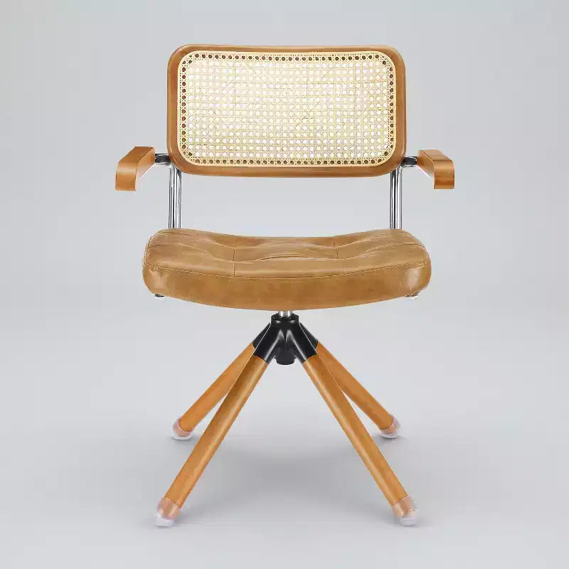 Art Leon Faux Leather Upholstered Swivel Dining Chair with Cane Backrest & Solid Wood Legs
