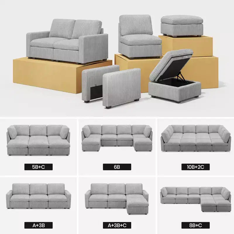 Accoudoir modulaire en velours côtelé Belffin – Accessoire de canapé sans outils avec housse amovible et lavable